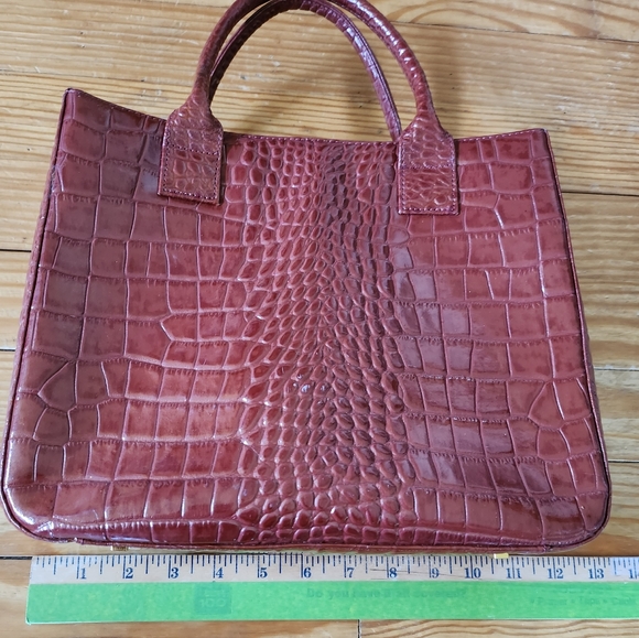 Red Faux Croc Embossed Crossbody Bag, with Gold Metal Accents by Stone Mountain. - Picture 8 of 12